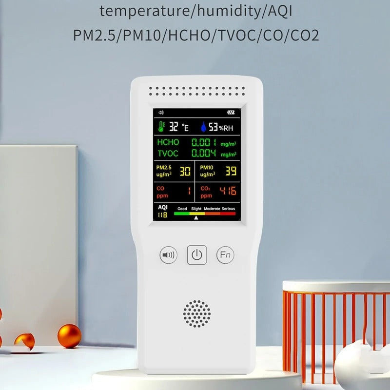 Smart Indoor Air Quality Monitor – 9-in-1 AQI Tester with Real-Time Air Quality Display