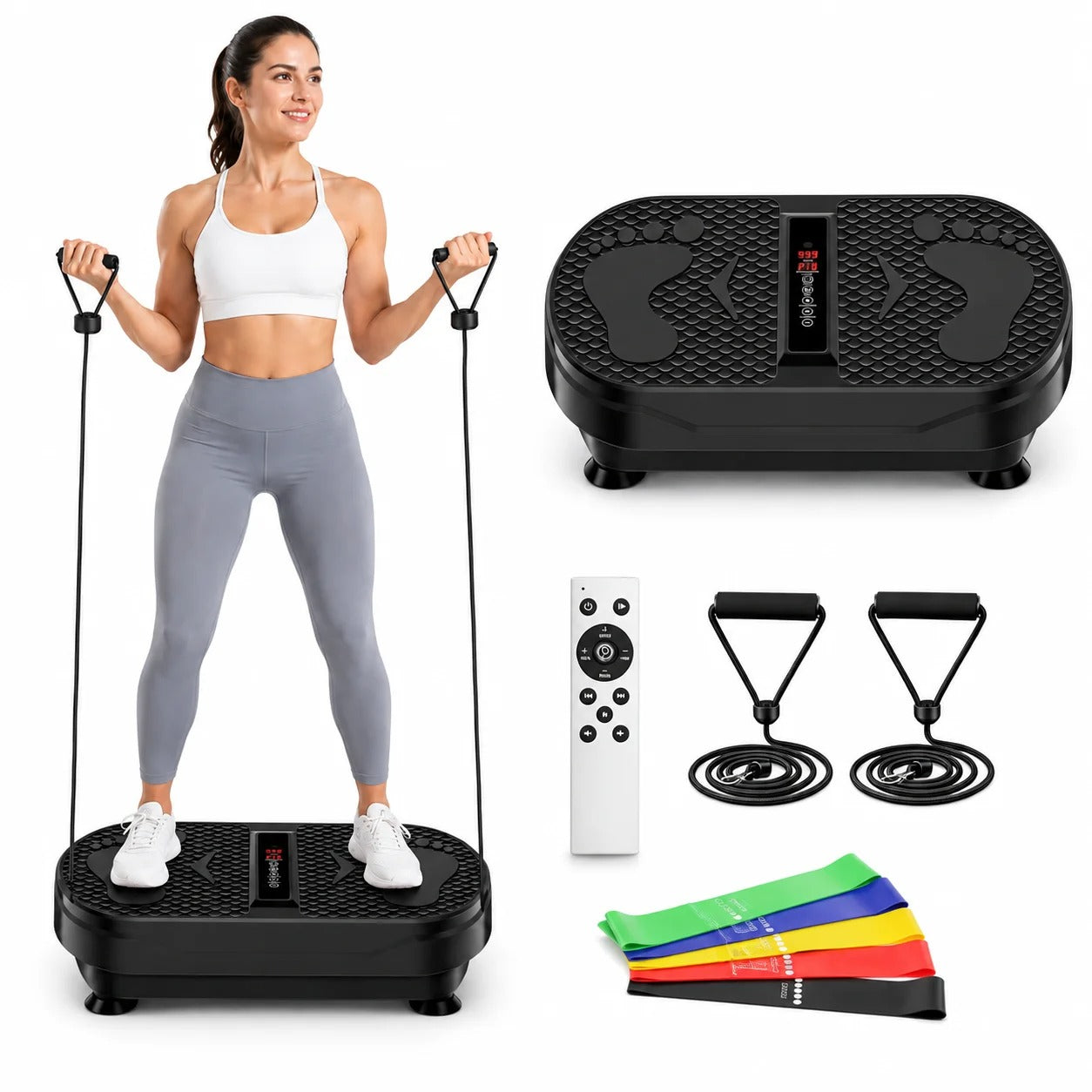 Vibration Plate Exercise Machine with Resistance Bands – Whole Body Vibration Platform for Home Fitness