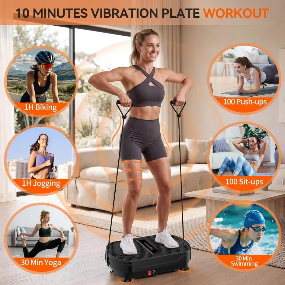 Vibration Plate Exercise Machine with Resistance Bands – Whole Body Vibration Platform for Home Fitness