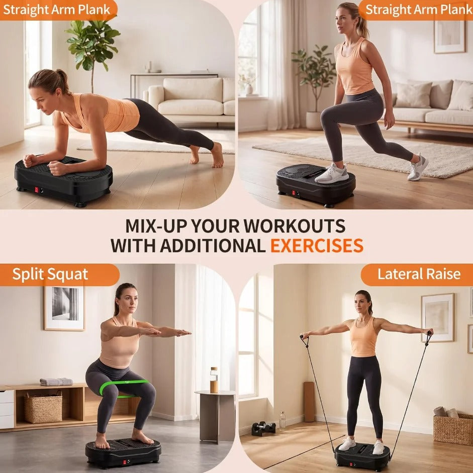 Vibration Plate Exercise Machine with Resistance Bands – Whole Body Vibration Platform for Home Fitness