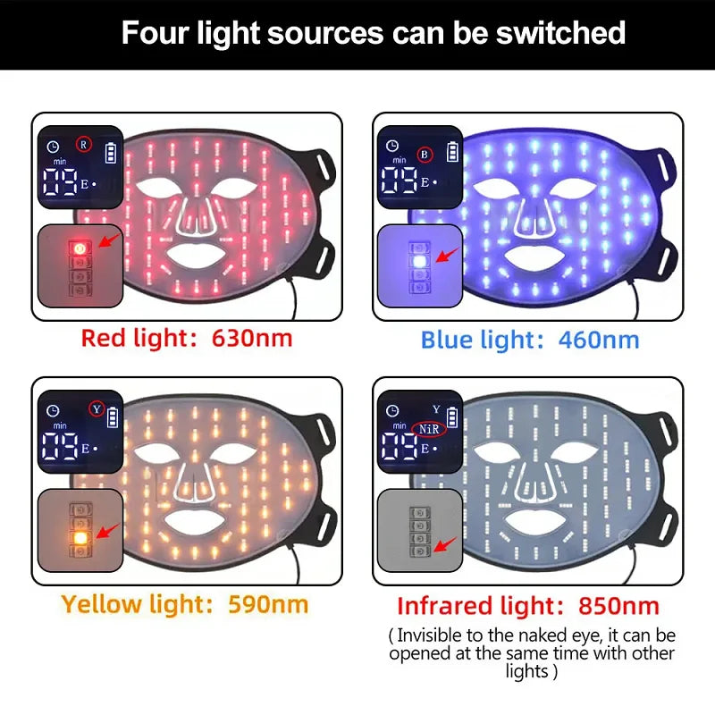 Portable Led Face Mask 4 Colors Red Light Therapy