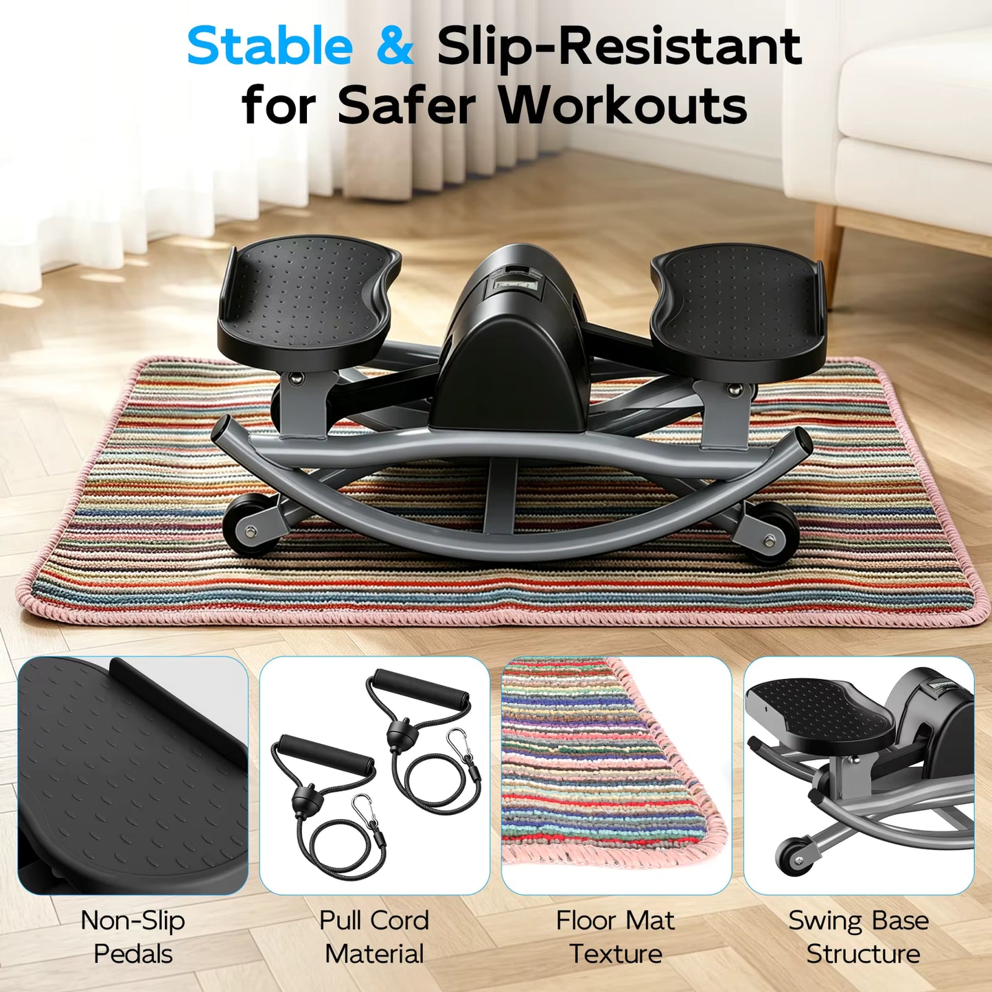 Swing Stair Stepper Machine with Resistance Bands - Compact Stair Climber for Home Use