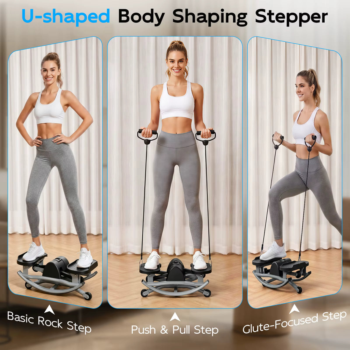 Swing Stair Stepper Machine with Resistance Bands - Compact Stair Climber for Home Use